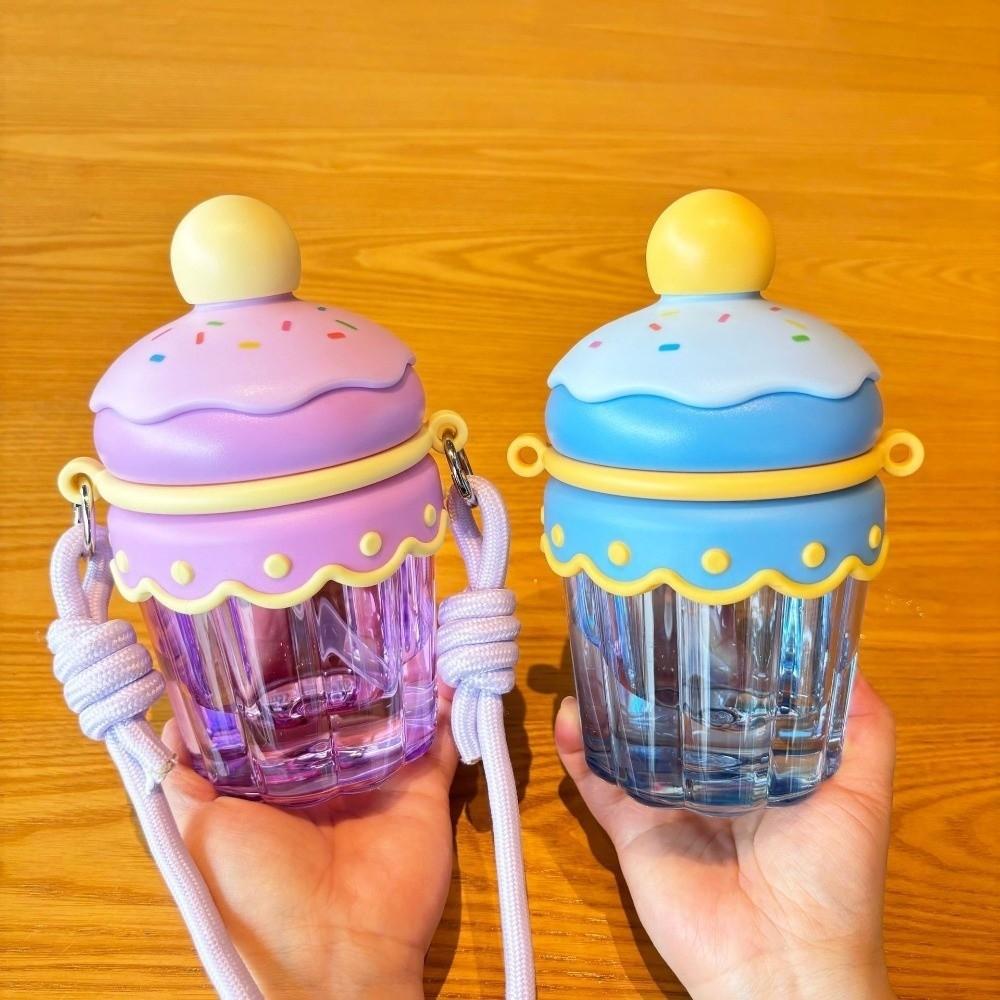 Transparent Suction Cup with Lid and Straw Water Bottle Cute Cake Smoothie Cup Clear Tumbler  Kids