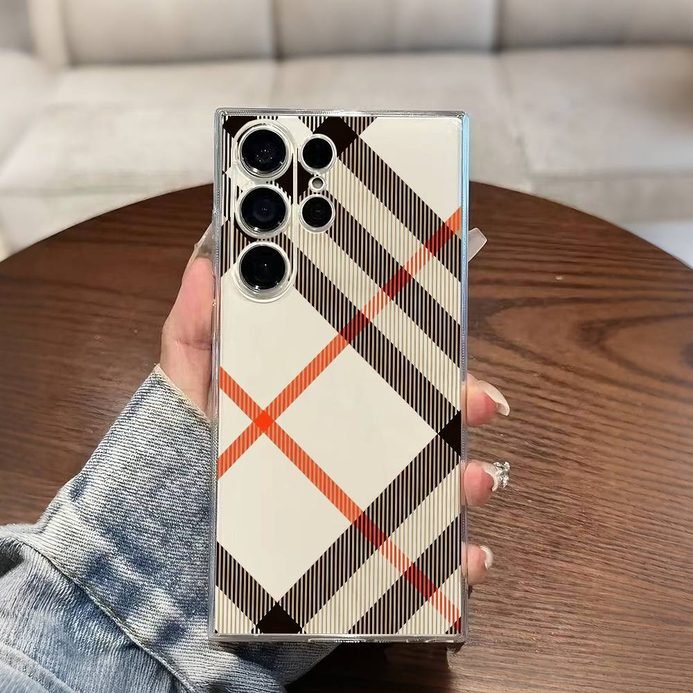Luxury Trend Plaid PatternS Phone Case For Samsung S25,S24,S21,S22,S23,S20,Ultra,Plus,lite,fe,5G Transparent Cover Samsung S235G
