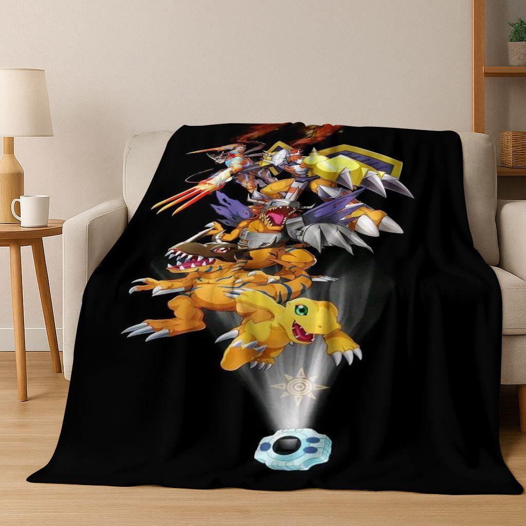 Retro Digimon Adventure Angewomon Agumon Cartoon Flannel Blanket,Cozy Soft Throw Blanket for Home Bedroom Bed Sofa Cover Kids