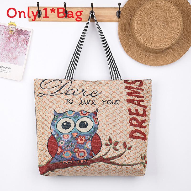 Elephant Hello Kitty Butterfly Embroidered Canvas Tote Bag With Seamed Stitching For Daily Use