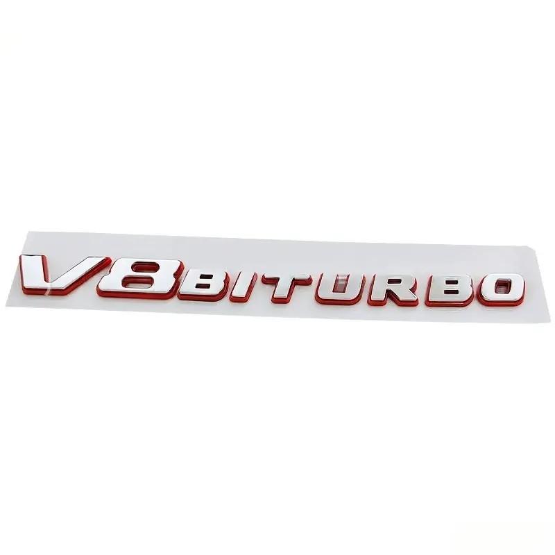 

1X New 3D ABS Chrome Black Red V8Biturbo Emblem Letters Car Fender Badge Decal V8 Biturbo Sticker Accessories