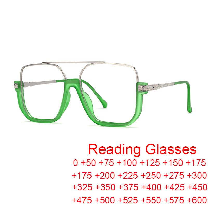2025 New Vintage Oversized Reading Glasses Men Women Luxury Brand Anti-reflective and Filter Lens Elegant Green Eyeglasses Bril