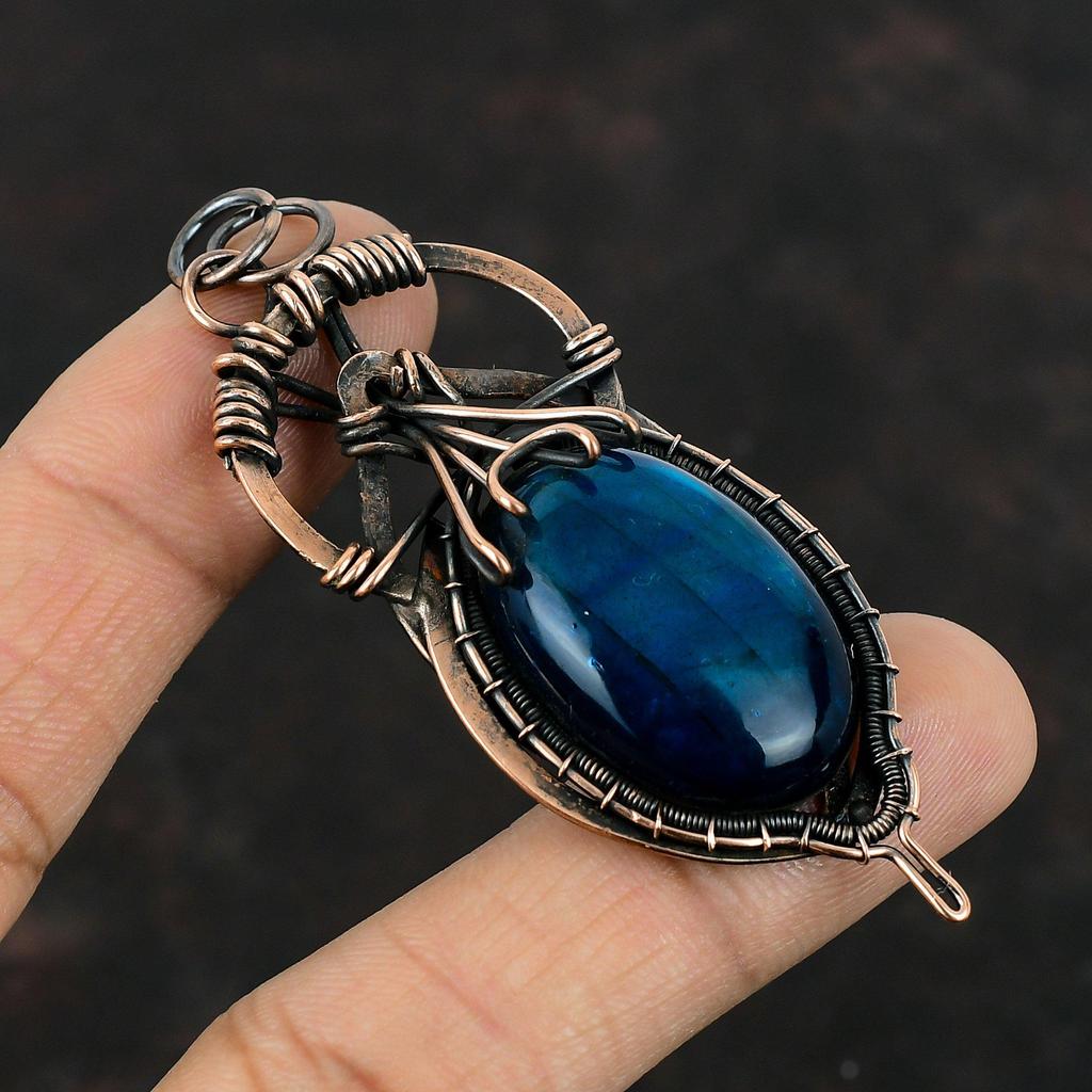 Neon Flash Labradorite Pendant Copper Wire Wrapped Pendant Handmade Copper Jewelry Original Gemstone Pendant Wire Wrapped Jewelry For Gifts