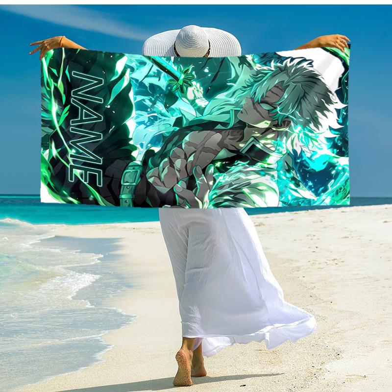 Personalized customized proof beach towel with Demon Slayer characters pattern - soft, absorbent, quick-drying, perfect swimming, camping&bathing