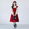 2025 Autumn/Winter Slimming Preppy Lantern Sleeve Red Girls' Two-Piece Style Dress