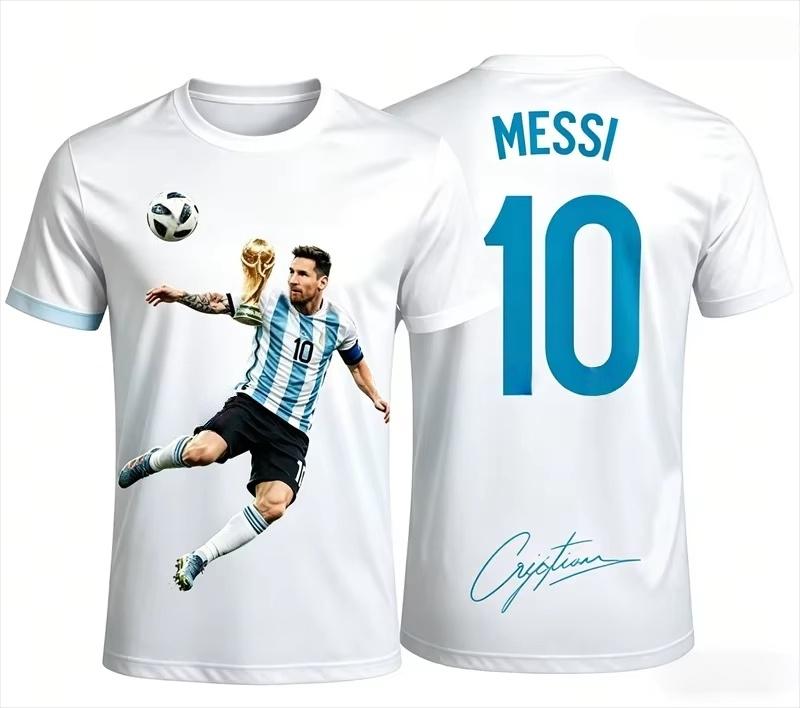 2026 Messi No.10 G.O.A.T Print Football T-shirt, 3D Graphic Sports Jersey, Unisex Adult Casual Short Sleeve Soccer Fan Tops