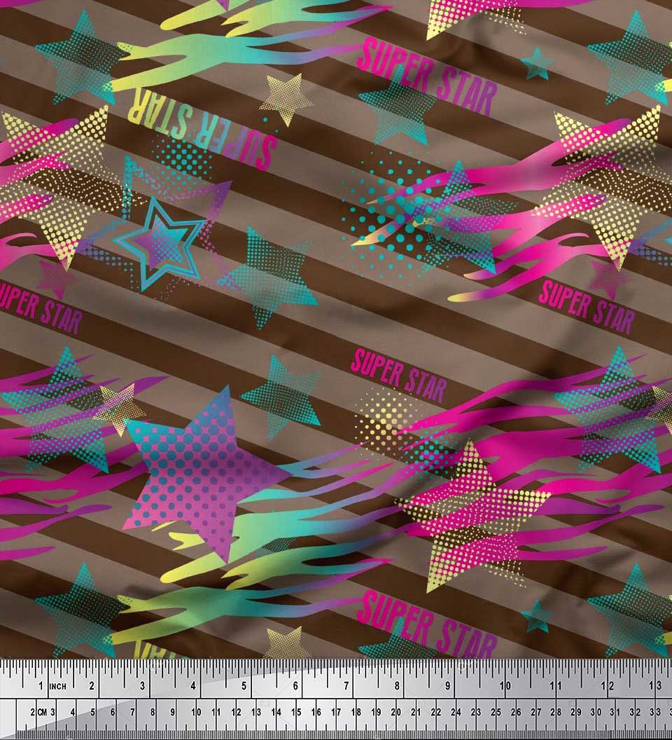 

Тканина Soimoi Japan Crepe Satin Тканина з принтом у зірки та діагональні смуги на метр 42 дюйма 42 Inch Wide - Poly Crepe коричневий