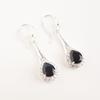 Natural Black Onyx Gemstone 925 Solid Silver Jewelry Zircon Long Earrings 1.86" CZE-7-17