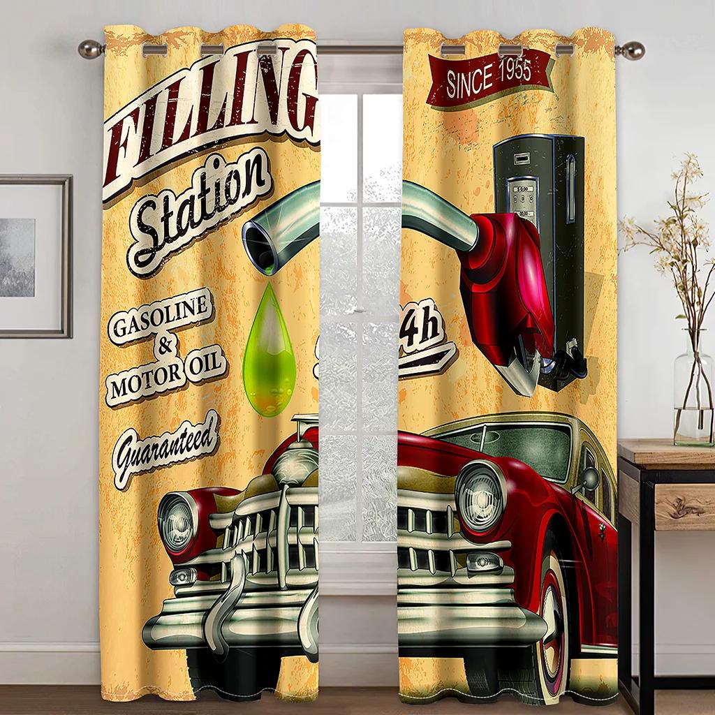 

Винтажный автомобильный бренд мотоцикл ретро классический автомобиль печатный занавес клакаут дети мальчики девочки спальня гостиная спальня занавес W55 X H120cm X 2&Grommet Top