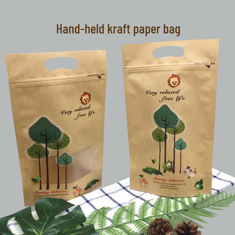 Kraft Paper Self-Standing Snack Biscuit Meat Jerky Pet Food Packaging Bag