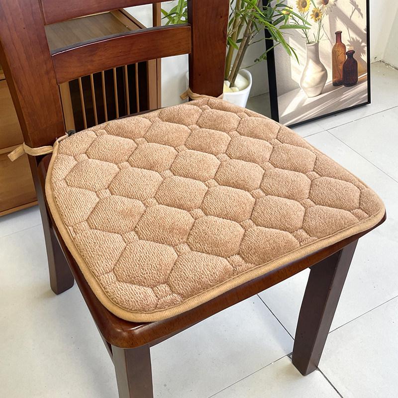 Cotton Linen Non-Slip Sponge Dining Chair Cushion, All-Season Solid Color with Straps, Horseshoe Shape.