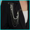 Punk Crystal Beads Tassel Pendant Brooch Chain Women Creative Multi-layer Tassel Double Pin Brooches Suit Brooch Jewelry