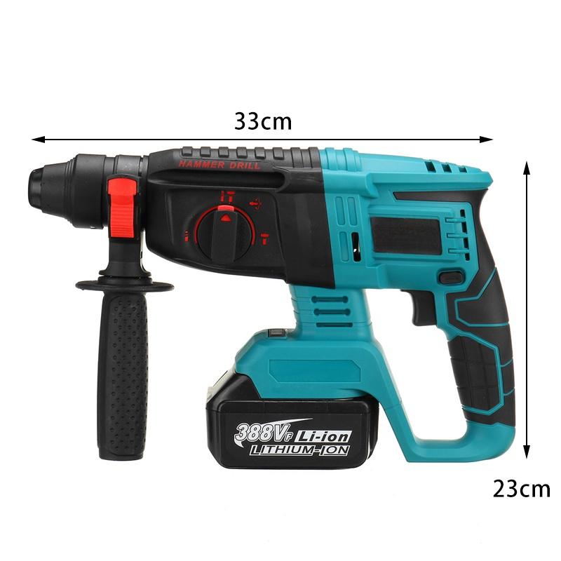 10pcs 0-6200rpm Rechargeable Cordless Rotary Hammer Impact Drill Brushless Electric Hammer Drill Perforator for 388VF 18V Battery