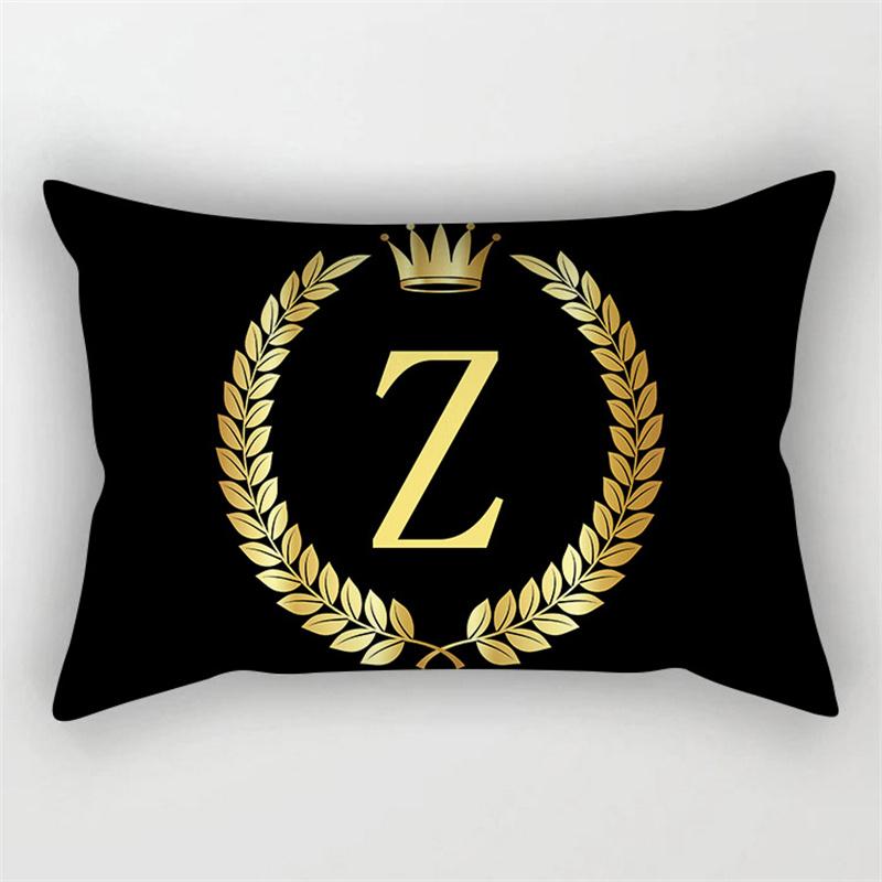 Gold Color Letter Cushion Cover 30x50cm Rectangle Pillow Case Crown Leaves Plant Polyester Black Sofa Pillow Cover Home Decor
