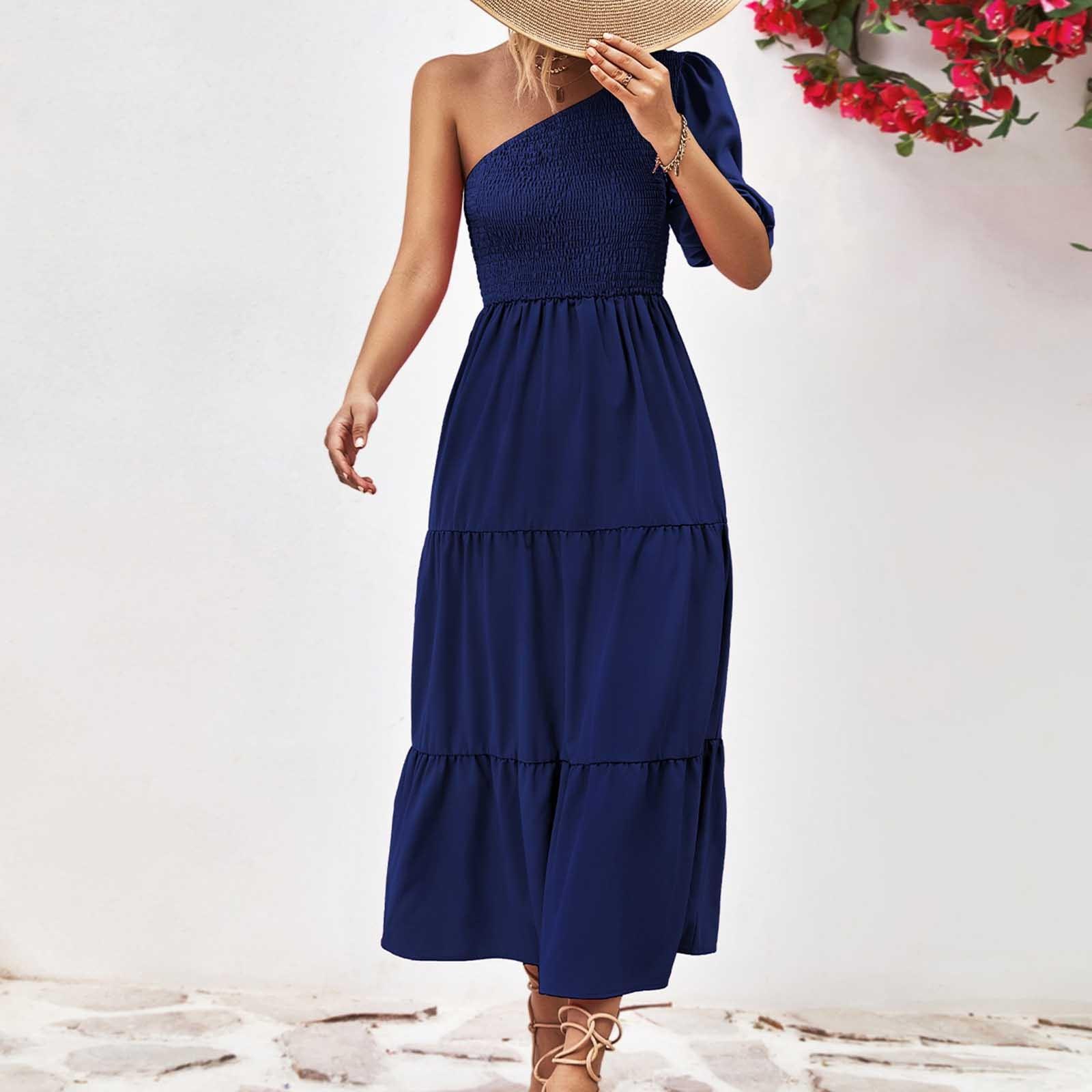 

Женское летнее однотонное платье с открытыми плечами и пышными рукавами L