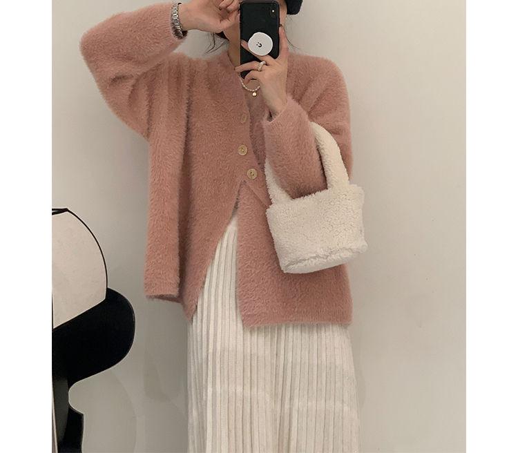 Women's Mid-Length V-Neck Mink Cashmere Cardigan Coat - Autumn/Winter