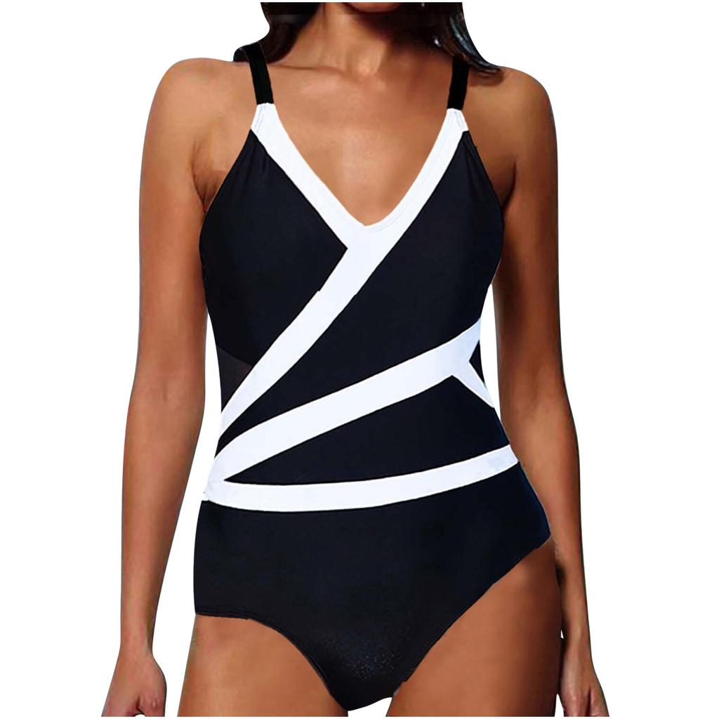 Fat Ladies Sexy Bikini plavky s ramínky Barevný blok Tankini Bikiny Top Prošívané pruhy Plavky bez zad Ženy