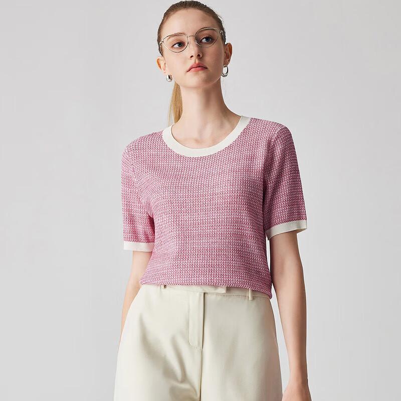 Zhaojun Women's Mulberry Silk Blend Color-Block Knit T-Shirt