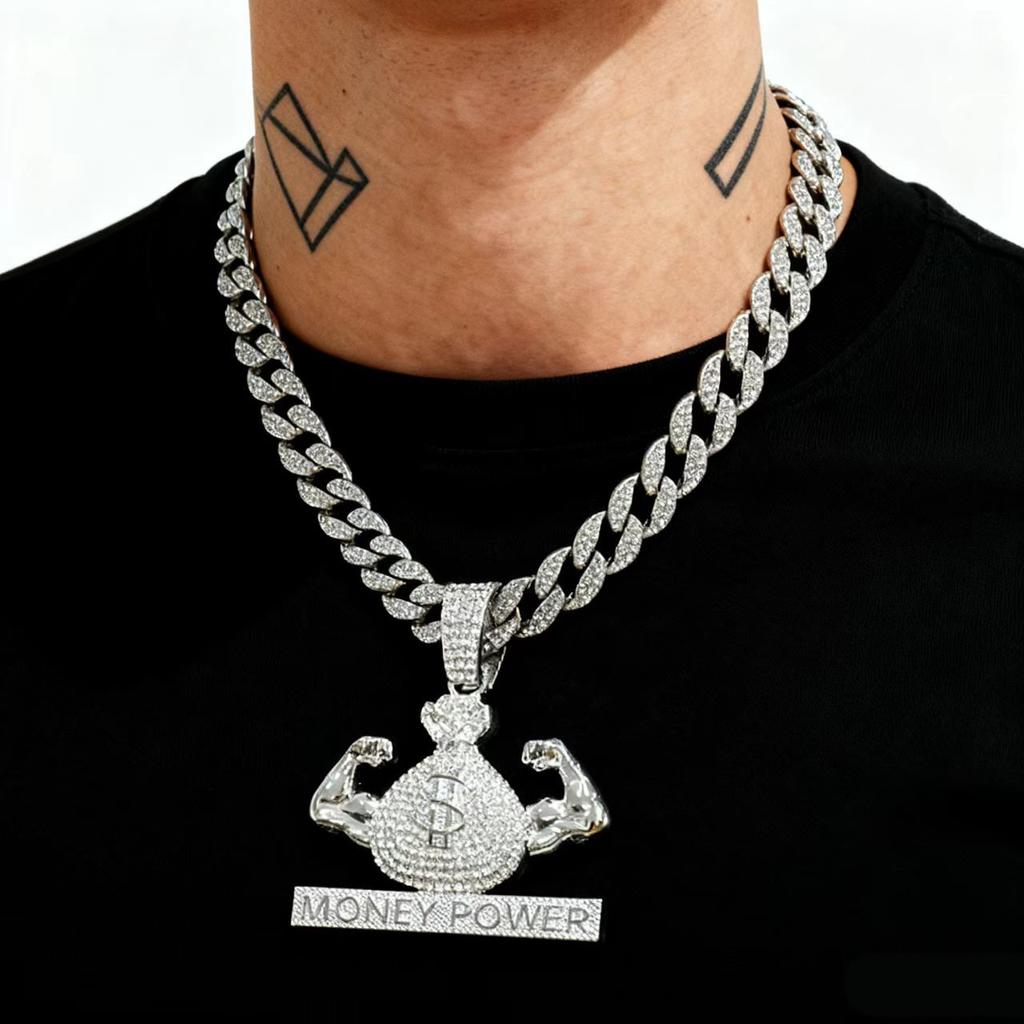 Dollar $Symbol Muscle Money Bag Pendant Money Power Hip Hop Necklace Men'S Accessories