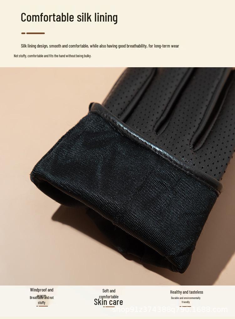 Men's Slim Fit Touchscreen Leather Driving Gloves - Breathable Sheepskin for Spring/Summer.