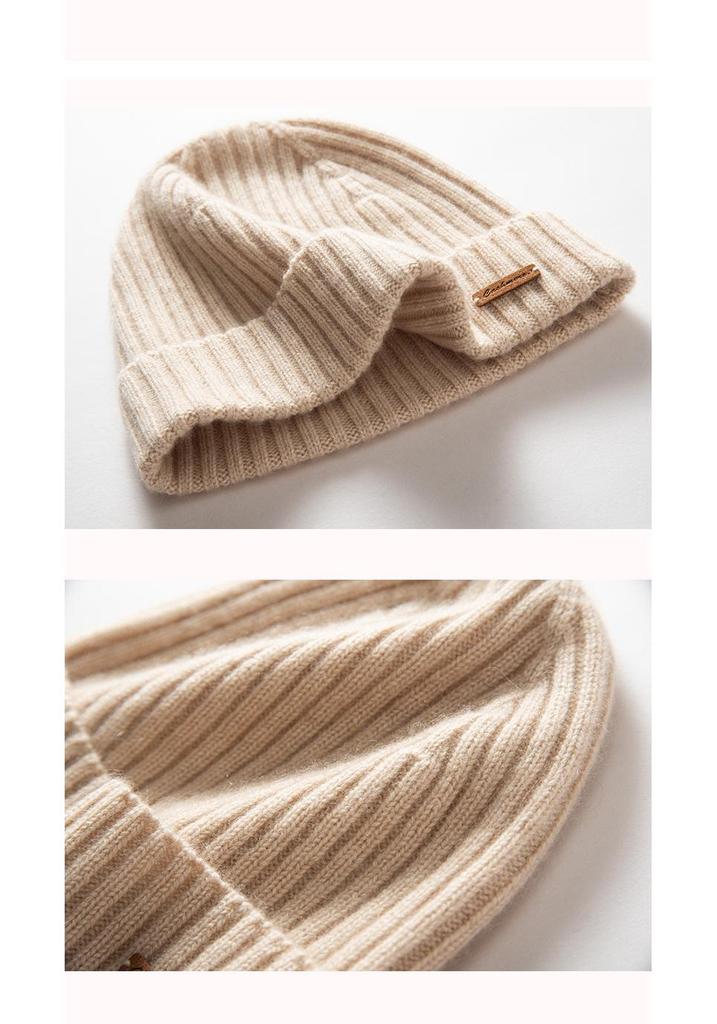 Unisex Thickened Ribbed Knit Cashmere Beanie - Autumn/Winter Style