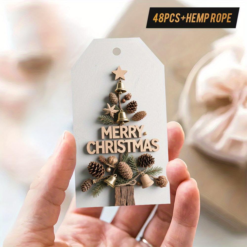 

48pcs Vintage Christmas Gift Tags with Hemp Rope Classic Holiday Tags Tree Decorations Presents Packaging Label Party Decoration As Picture