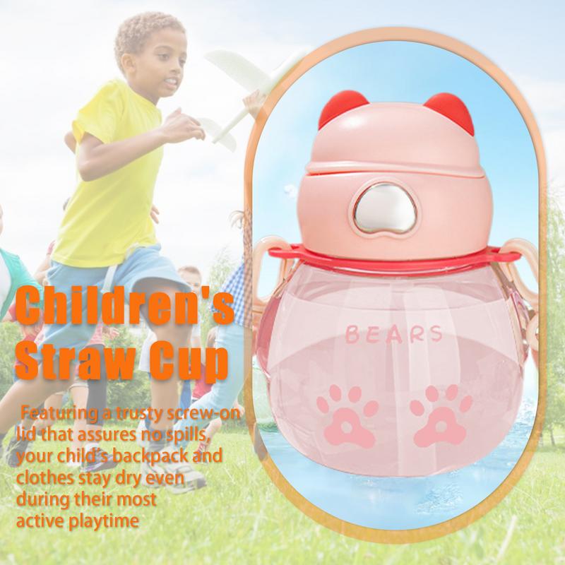 450ml Cute Water Straw Cup Sippy Kids Cartoon Leakproof Water Bottles Bear Outdoor Portable Drink Bottle Children's Cups