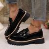 Plus Size Platform Loafers Shoes for Women 2026 Fashion Metal Buckle Pu Leather Shoes Woman Spring Autumn Slip On Flats Female