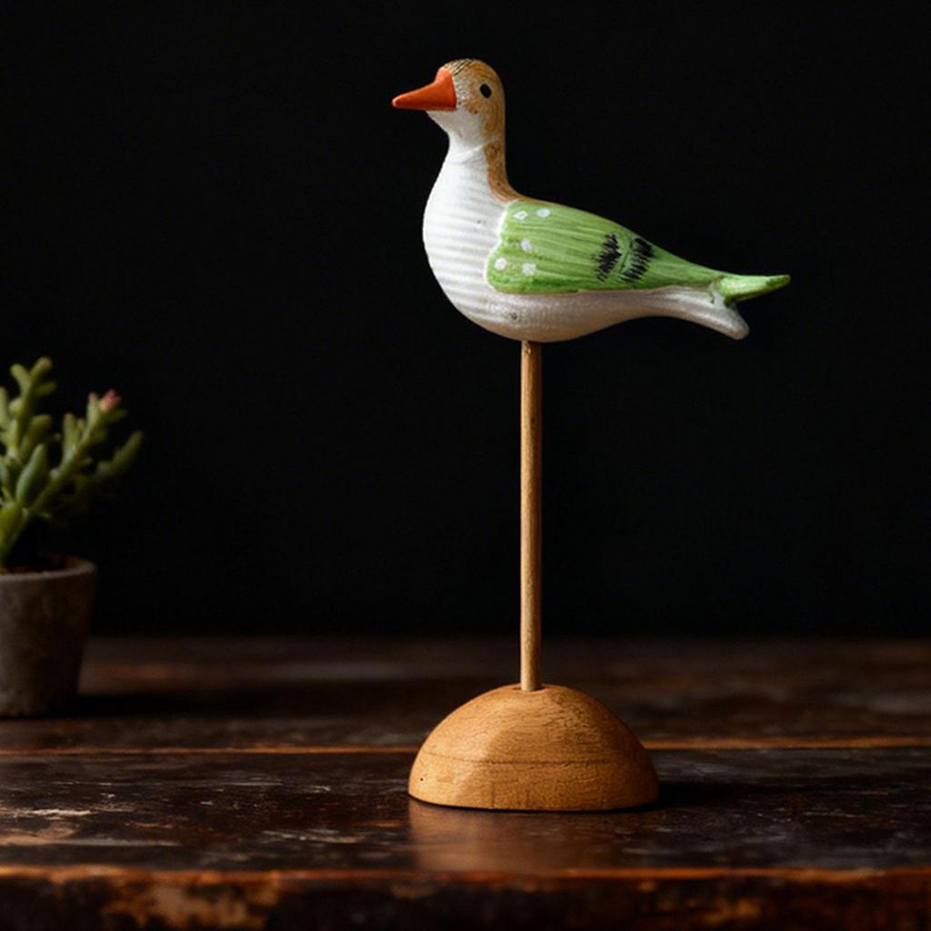 Wooden Seagull Figurine Animal Sculpture Art Figurines Artwork Sea Birds Statue Coastal Decor for