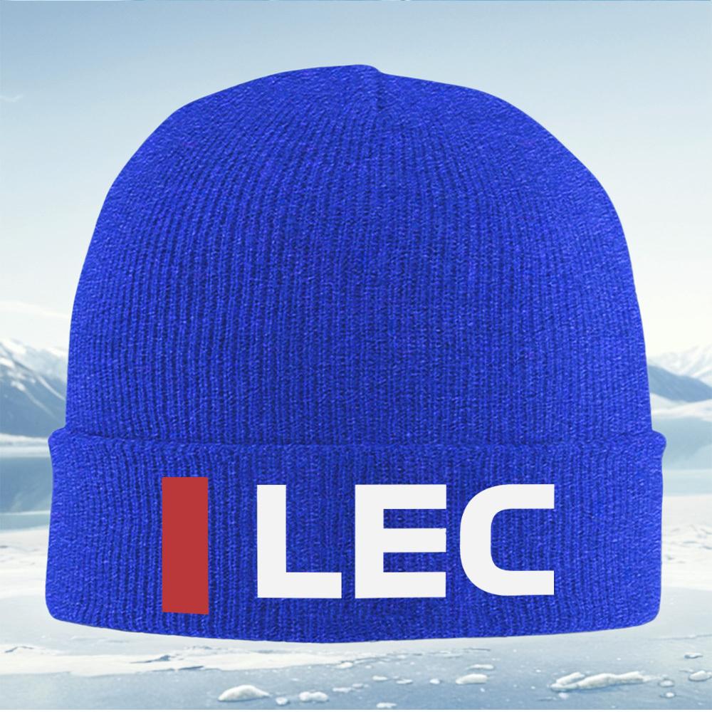 Czerwony prostokąt i białe litery LEC Czapka zimowa dzianinowa Beanie Unisex dla mężczyzn i kobiet Ciepła na zimę Boże Narodzenie Outdoor Rower