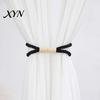 Wall Damage Free Curtain Holder Magnetic Tieback, Cotton Linen Rope Holdback with Wood Buckle for Tool Drapes, Decorative Tie Backs Bedroom,