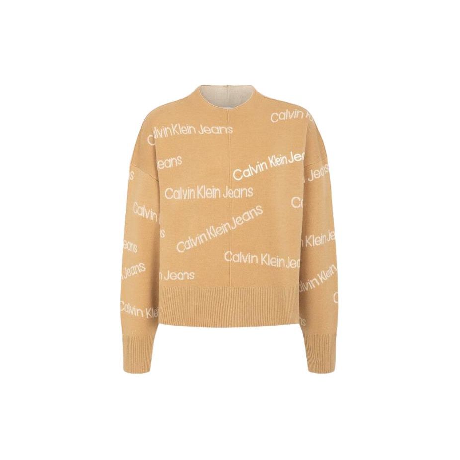 

Calvin Klein Logo Jacquard Simple Pullover Crew Neck Sweater Women Sweater Light-Brown J219941-GV7