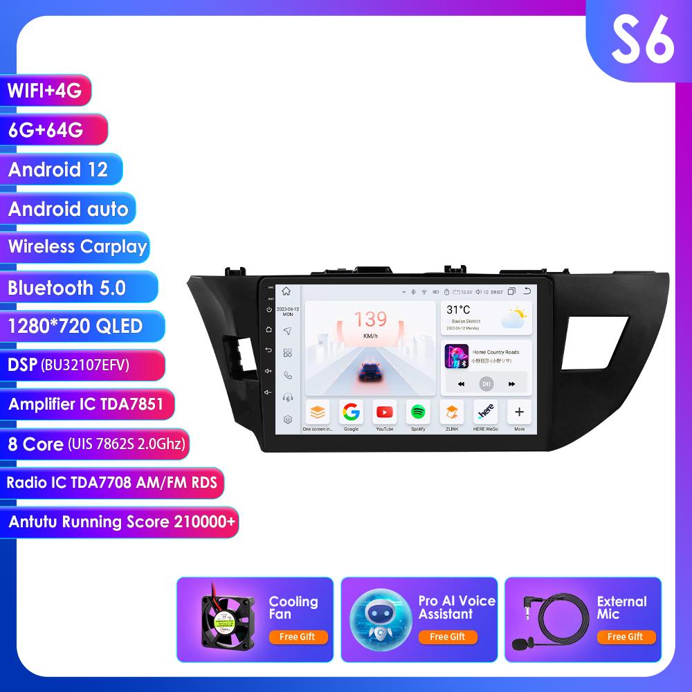 

OSSURET Carplay 4G-LTE 2Din для Toyota Corolla 2014 2015 2016 Android Автомагнитола Радио Мультимедийный Видеоплеер Навигация GPS Интеллектуальное Головное Устройство S6 8Core 6G 64G AI