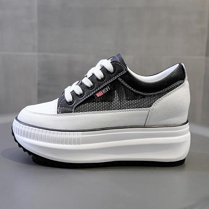 8CM Genuine Leather Women Casual Shoes 7cm Platform Wedge Female Women Sneakers Chunky Spring Autumn Shoes Summer