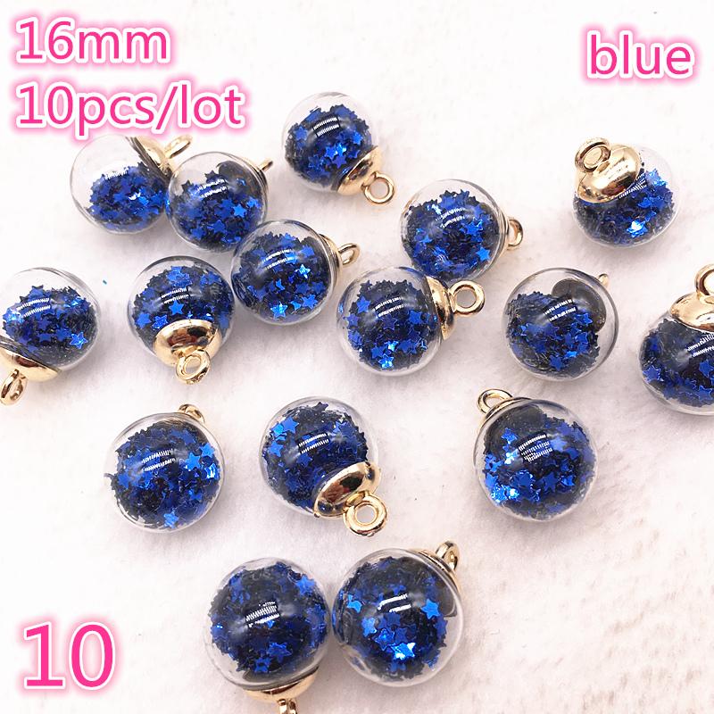 New 16mm Colorful Transparent Ball Glass Star/Round Charms Pendant Find Hair Accessories Jewelry Charms Earring