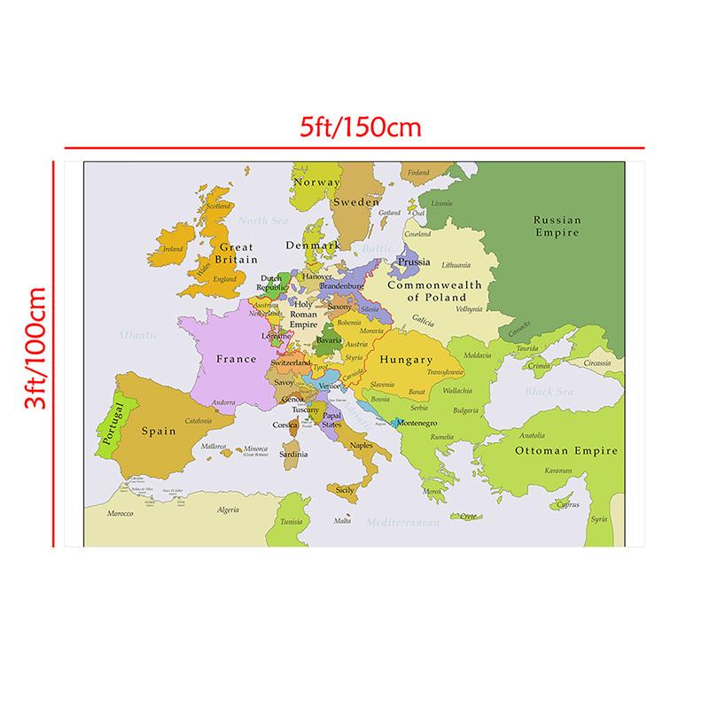 1700~1850 Mappa Vintage d'Europa Poster Storico per Studio Decorazione Murale, Mappa Politica Educativa del XVIII Secolo per Casa Aula Regalo di Geografia