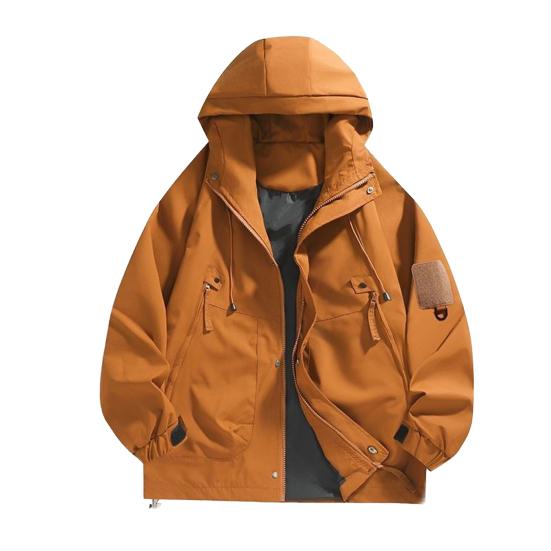 Men Jacket Hooded Long Sleeve Windproof Waterproof Windbreaker with Multi-Pocket Design Casual Sports Style Outerwear