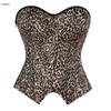 Leopardenmuster Trägerloses Korsett-Top mit Stäbchen Damen Sexy Bustier Taillenformer Body Shaper Party Clubwear