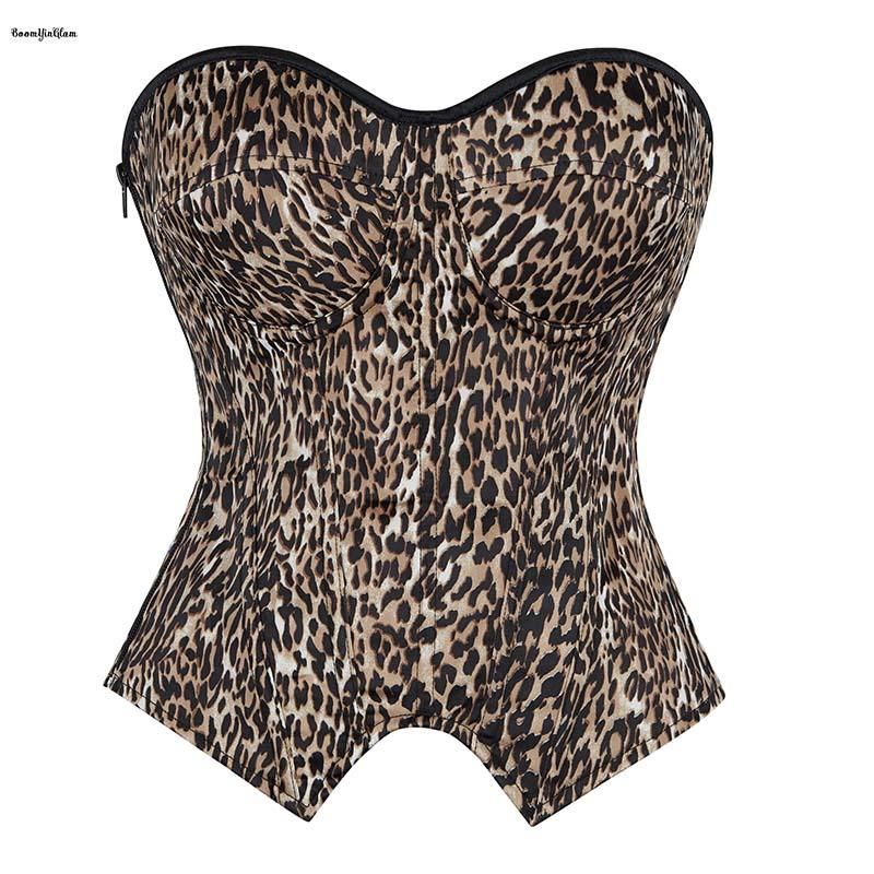 Leopardenmuster Trägerloses Korsett-Top mit Stäbchen Damen Sexy Bustier Taillenformer Body Shaper Party Clubwear
