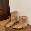 2025 Winter New Suede Low Tube Button Thick Heel Two Wear Low Tube Martin Fashion Women's Short Boots