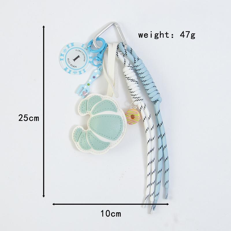 New Croissant Pendant Fashion Braided Rope Bag Pendant Creative Diy Luggage Pendant Pu Leather Bread Keychain Gift Accessories