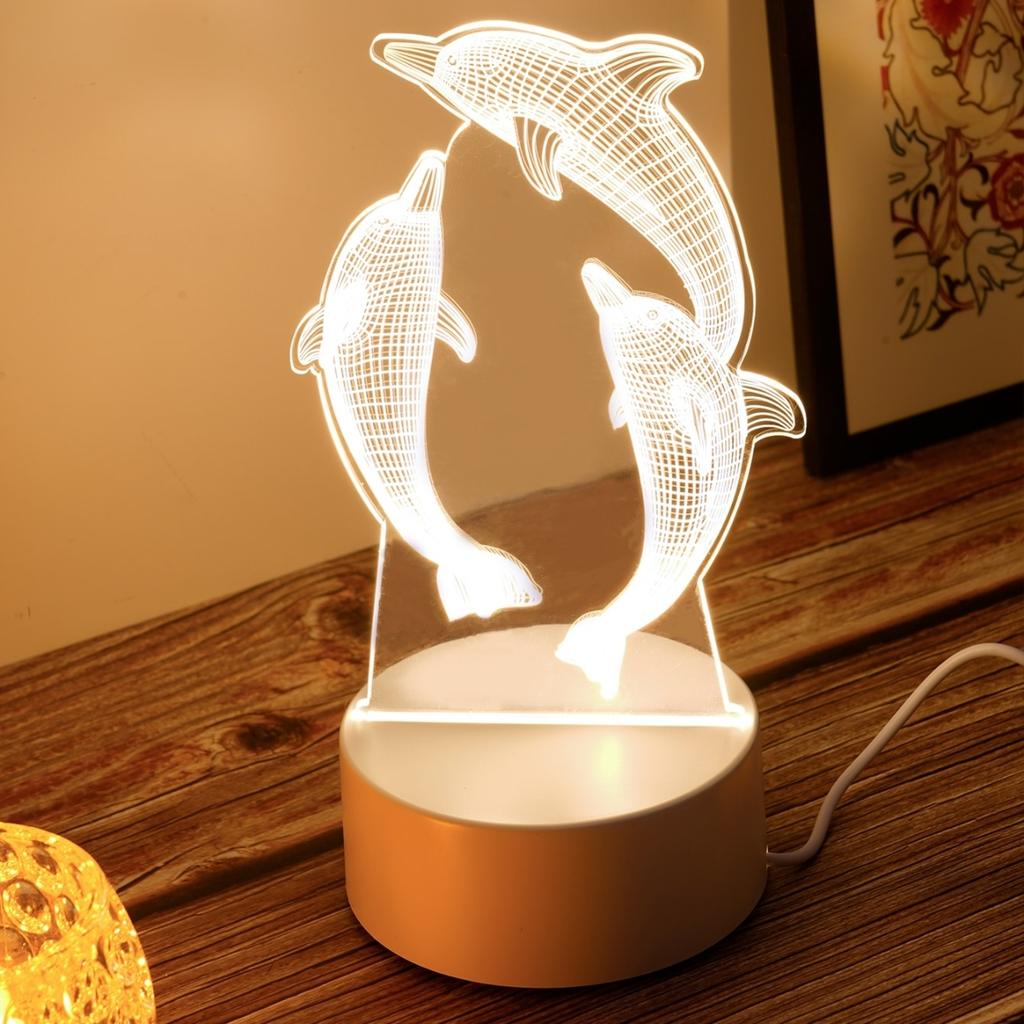 Dreamy Dolphin 3D Night Light - Soft Warm LED, USB powered, suitable for bedroom and living room decoration, ideal birthday gift
