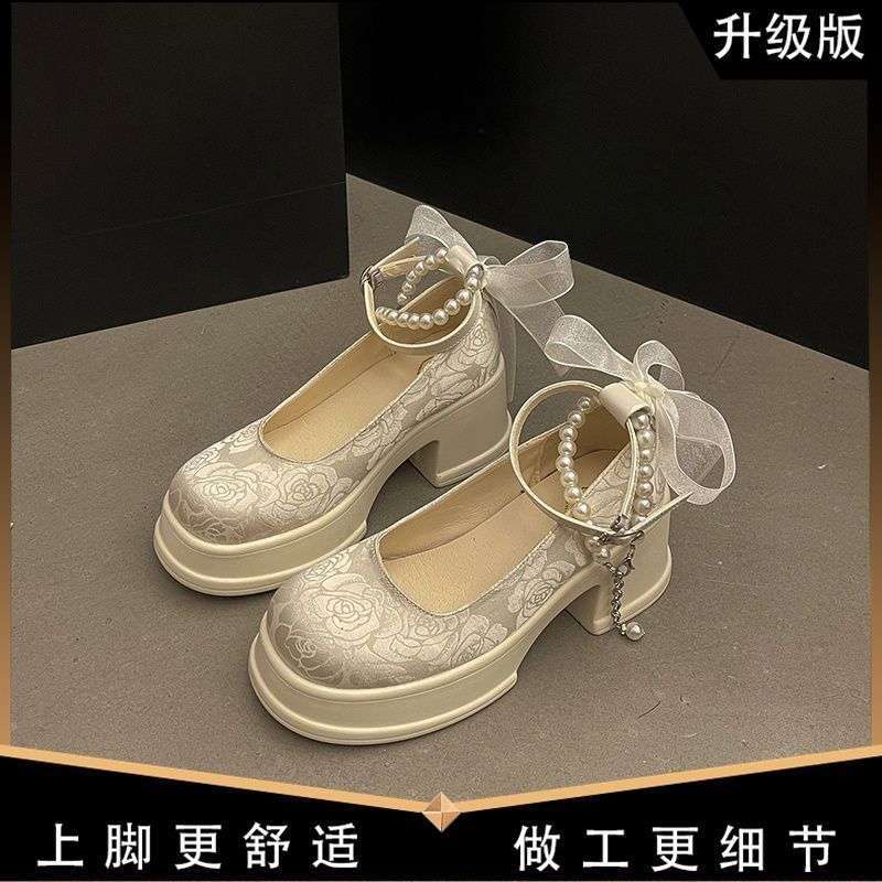 National Style Mary Jane Women's Shoes, Fairy Style with Skirt Single Shoes, New Height-increasing Shallow Mouth Single Shoes In Spring and Summer 202