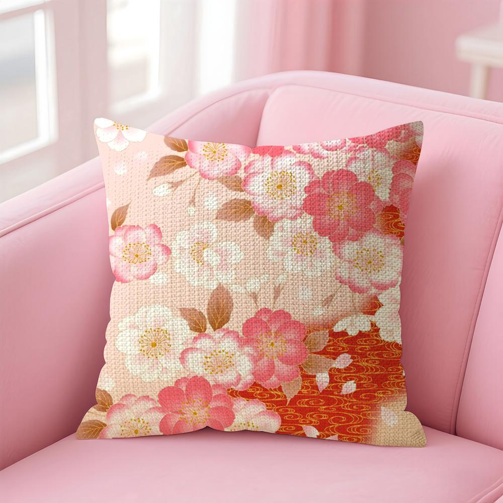 Cherry Blossoms Cushion Cover Natural Linen Pillow Case Double-Sided Print Decorative Sofa Pillowcase Home Decor Gift