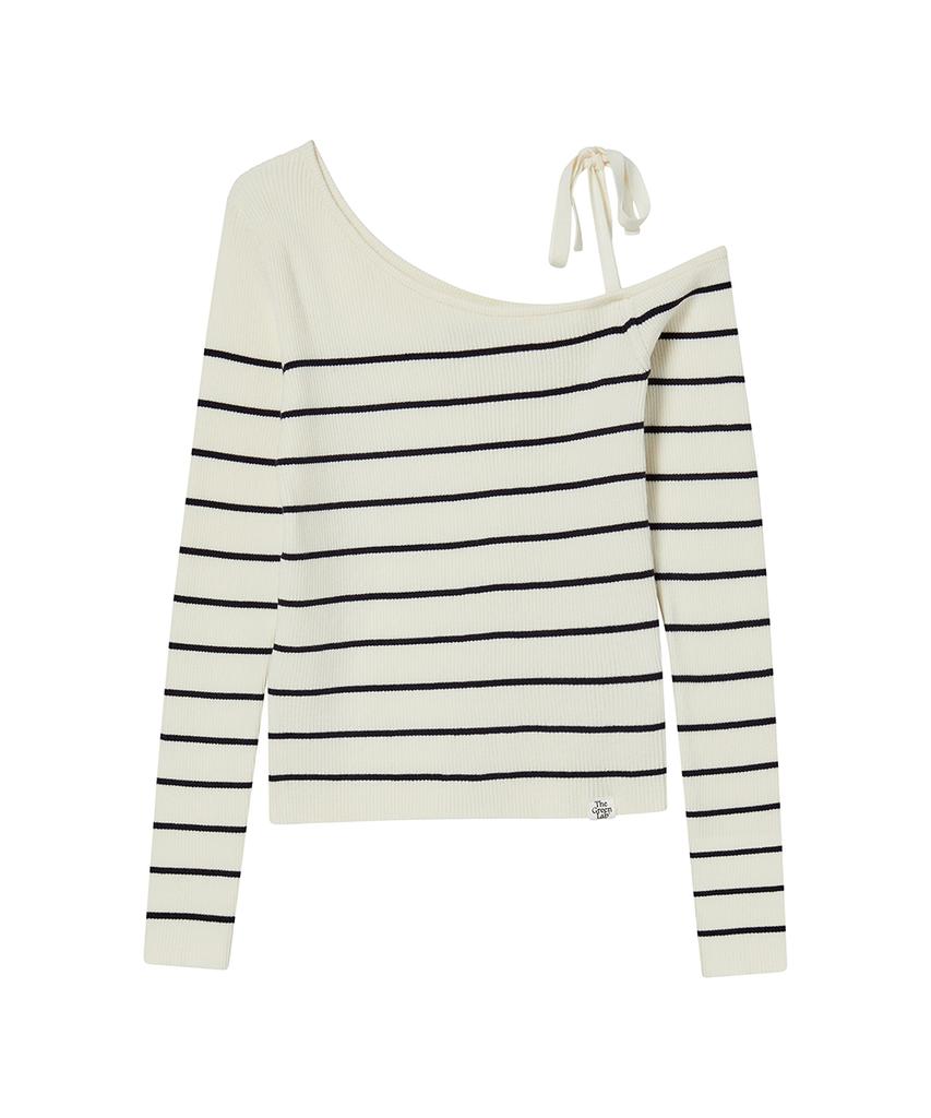 THE GREEN LAB Striped Shoulder Strap Detail Knit [Ivory]