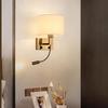 Wall Sconce with Switch: Gold Metal Wall Lamp with Flexible Reading Light Fabric Shade LED Bedside Light for Bedroom Living Room Hotel