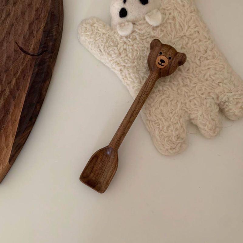 Bear Cutlery Wooden Spoon Tableware Walnut Coffee Spoon Handmade Honey Spoon Jam Spoon Kitchen Accessories Eco Friendly Products