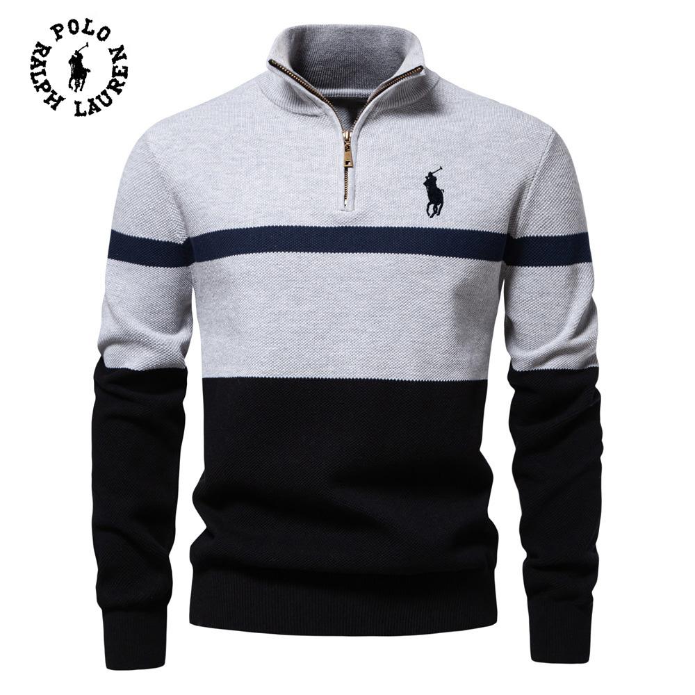 Polo Ralph Lauren Gestickter Neuer Großer Stehkragen Damenpullover Halber Reißverschluss Color Block Gestrickter Pullover