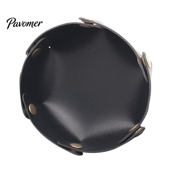 Dresser Top Organizer PU Leather Folding Storage Tray, Waterproof Portable Jewelry Dish, Luxury Nightstand Accessory Retro Rivet Desktop Tray