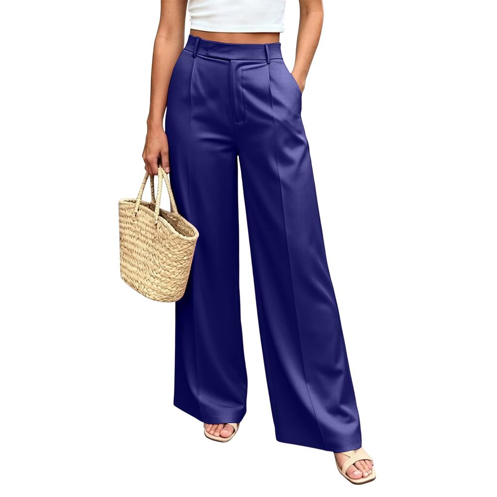 Damen High Waist Weite Hosen mit Taschen Entspannte Passform Gerades Bein Lässige Hosen Geeignet für den täglichen Gebrauch und die Arbeit